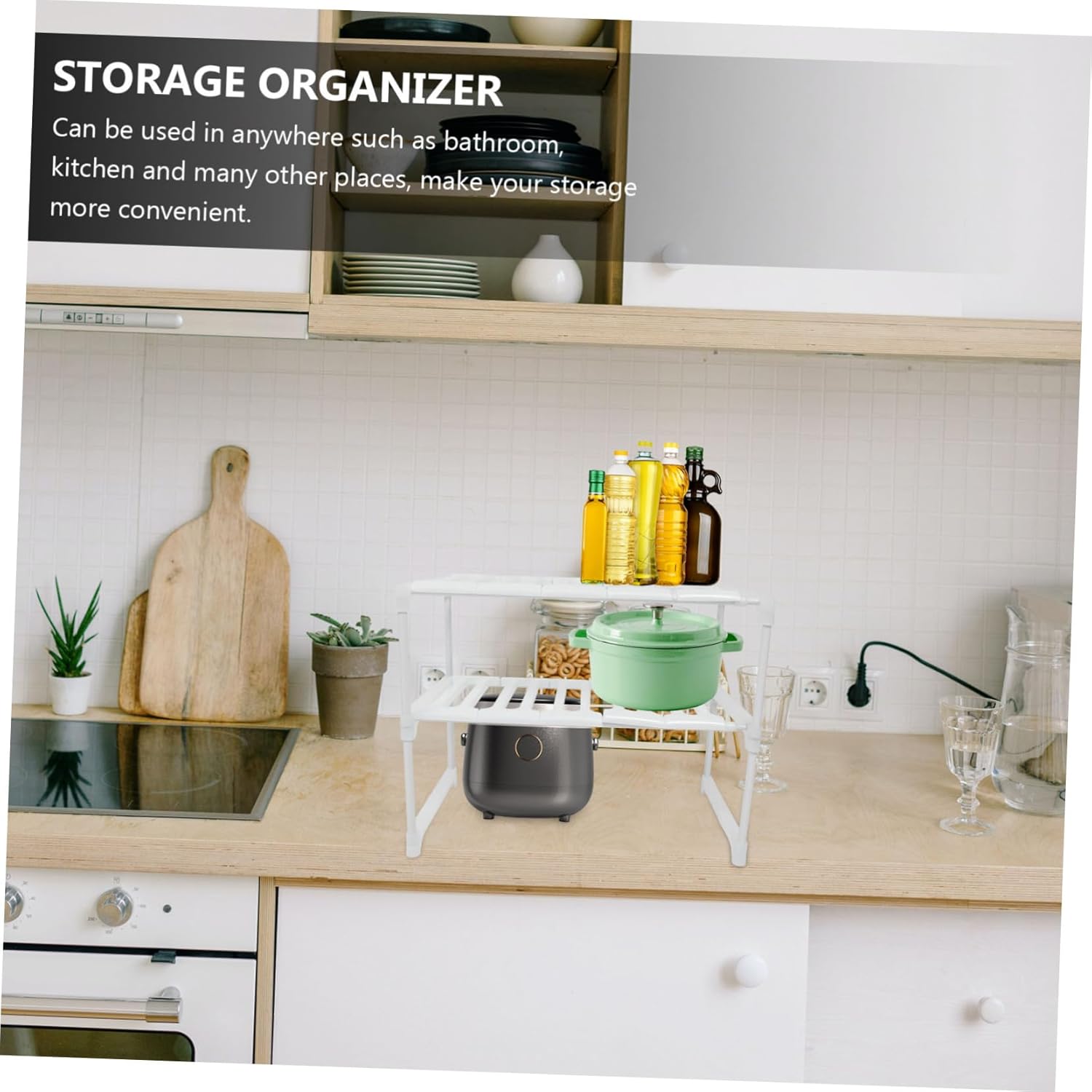 Under Sink Organizer Rack Adjustable Storage Shelf for Kitchen Bathroom Space-Saving Holder for Kitchen Supplies Easy to Clean Multi-Purpose Design Strong Pressure Resistance