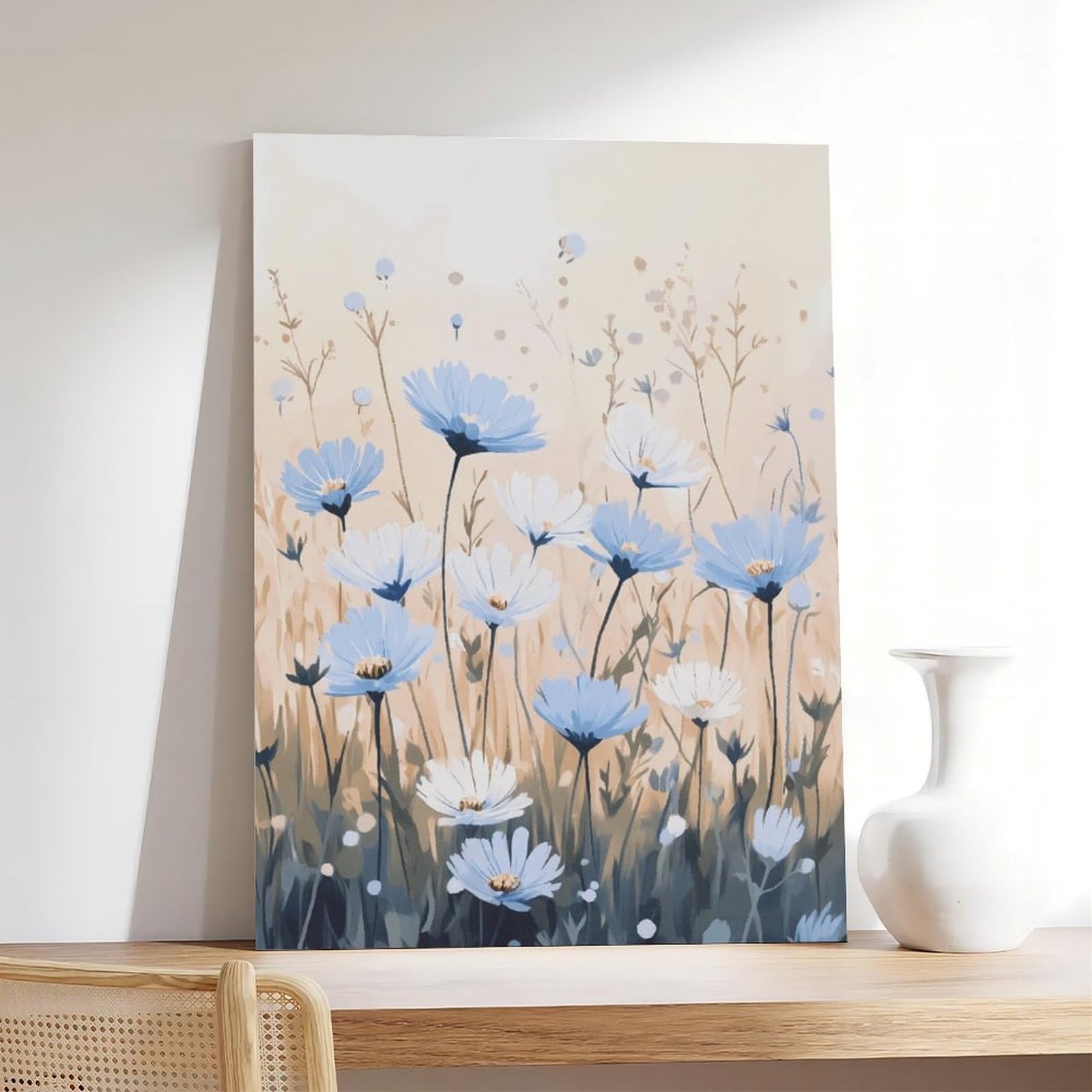 UTGN Leinwand-Poster, Motiv: Blaue Chicorée, Blumen, Wiese, Botanik, Wandkunstdruck, Bild, Gemälde, 50 x 75 cm