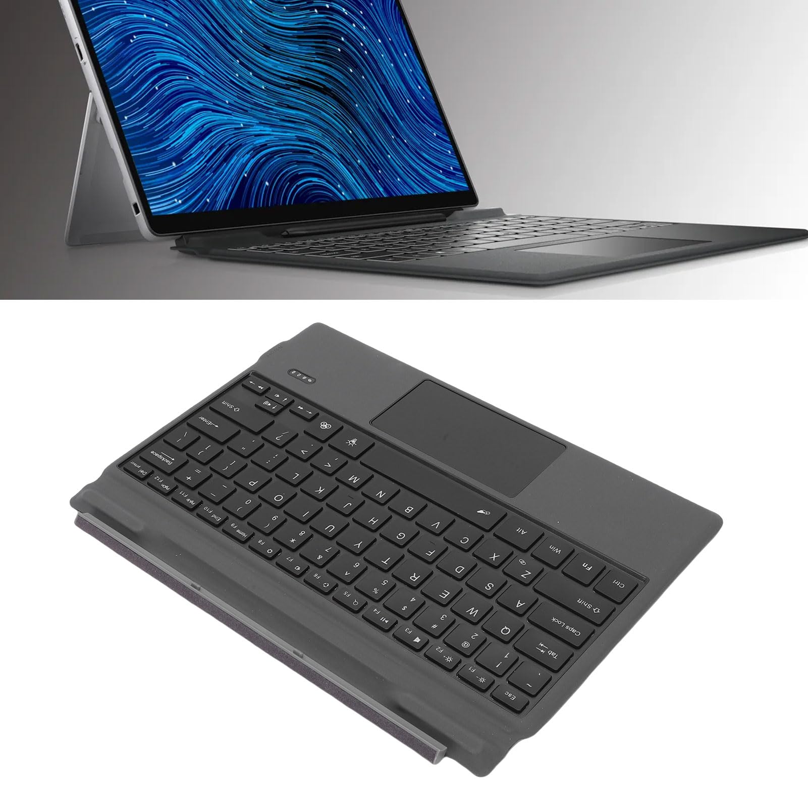 Elprico Teclado Bluetooth Desmontable, Teclado de Viaje Inalámbrico Retroiluminado con Panel Táctil de Vidrio y Bisagra Magnética, para Latitude 7320 5285 5290 7200 7210 K19M