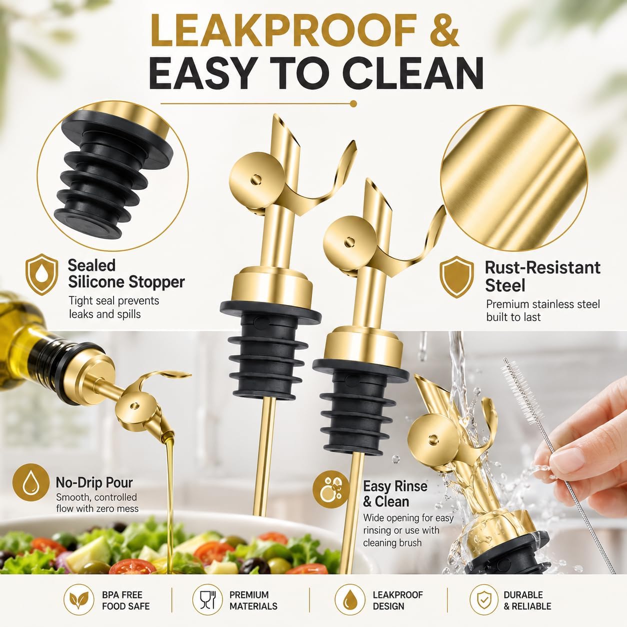 2 Pcs Olive Oil Dispenser Bottles, Stainless Steel Pour Spouts