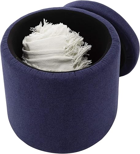 Miniatura 49 de Seville Classics Reposapiés otomano de tela acolchada, asiento acolchado para dormitorio, dormitorio, loft, sala de estar, entrada, pasillo, Azul