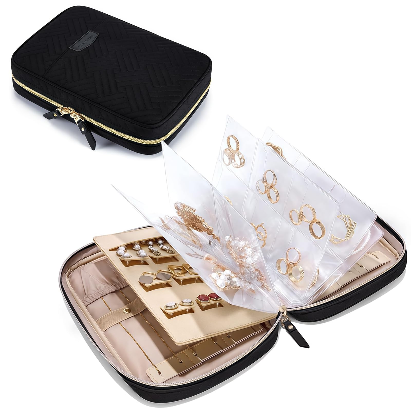 Borsa Portagioie Da Viaggio Pieghevole In PU E Raso – Organizer Per Orecchini, Collane E Bracciali, Rosa