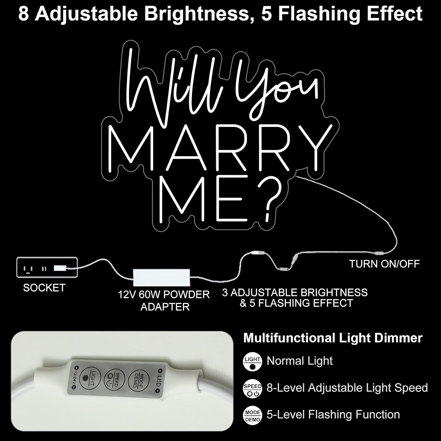 Will You Marry Me Neon Signs for Wedding Proposal Large Marry Me sign Led Neon Light Sign Decor for Engagement Birthday Party Bar Bedroom