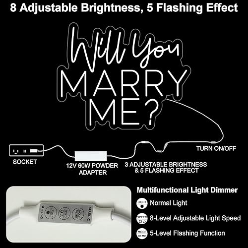 Miniatura 6 de Letreros de neón con texto en inglés "Will You Marry Me" para propuesta de boda, letrero grande de neón LED, decoración para compromiso, fiesta de