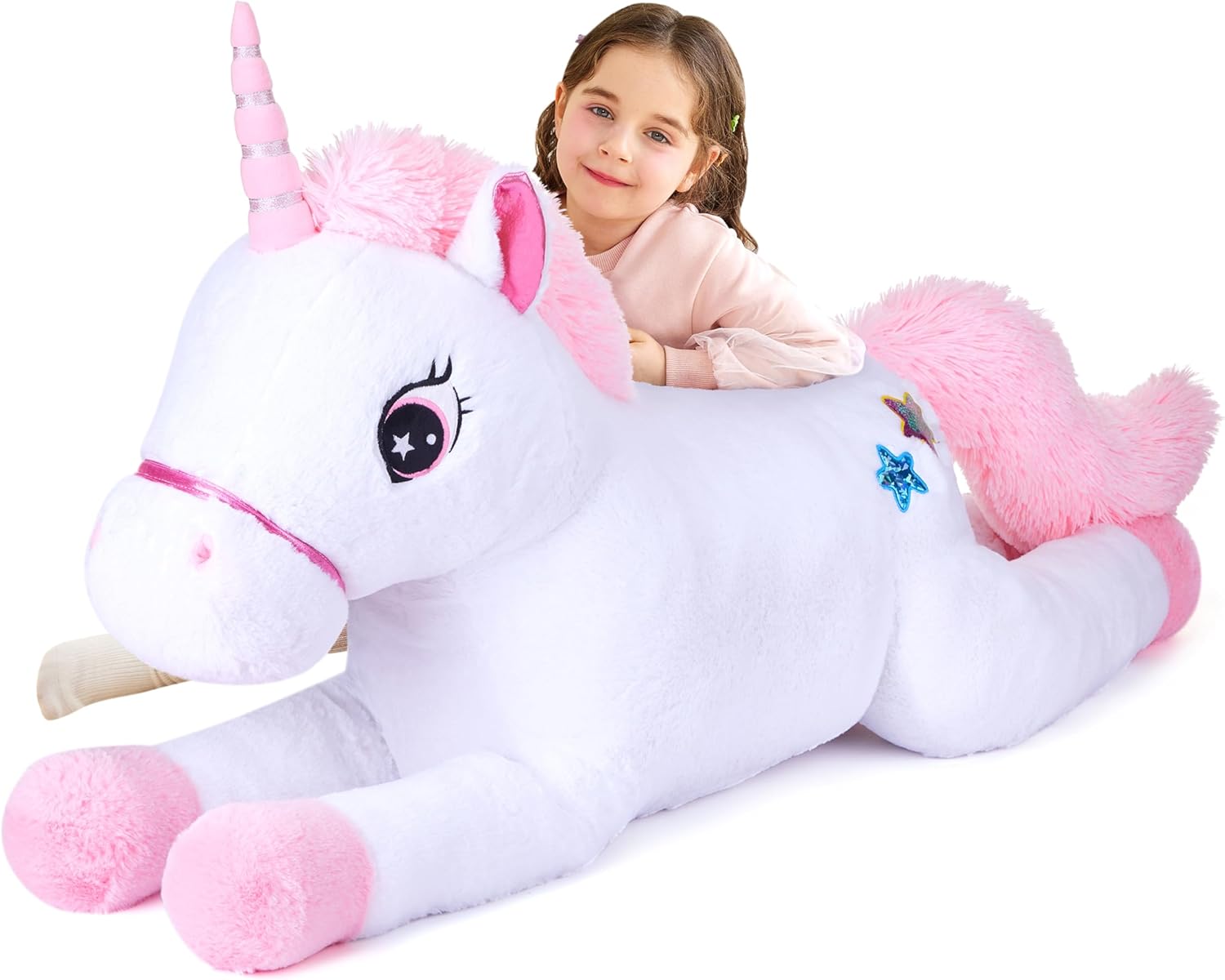 IKASA Giant Unicorn Stuffed Animal Plush Toy,Large Cute Jumbo Soft Toys,Huge Big Size Plushy Fluffy Fat Oversized Plushie,Gifts for Kids Girls Boys Girlfriend (White, 43 inches)