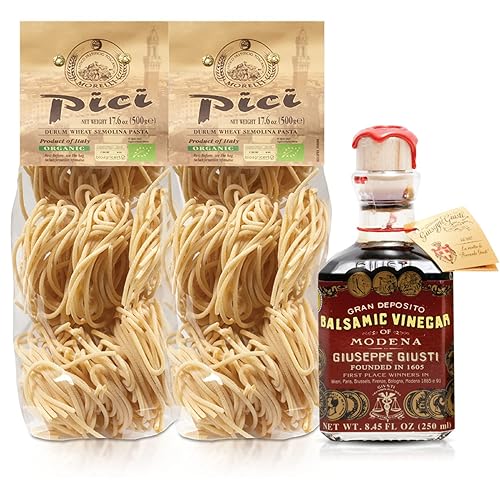 Morelli Pici Pasta di Toscana - Pasta italiana gourmet - Fideos Pici orgánicos y vinagre balsámico envejecido Giusti de Módena Italia