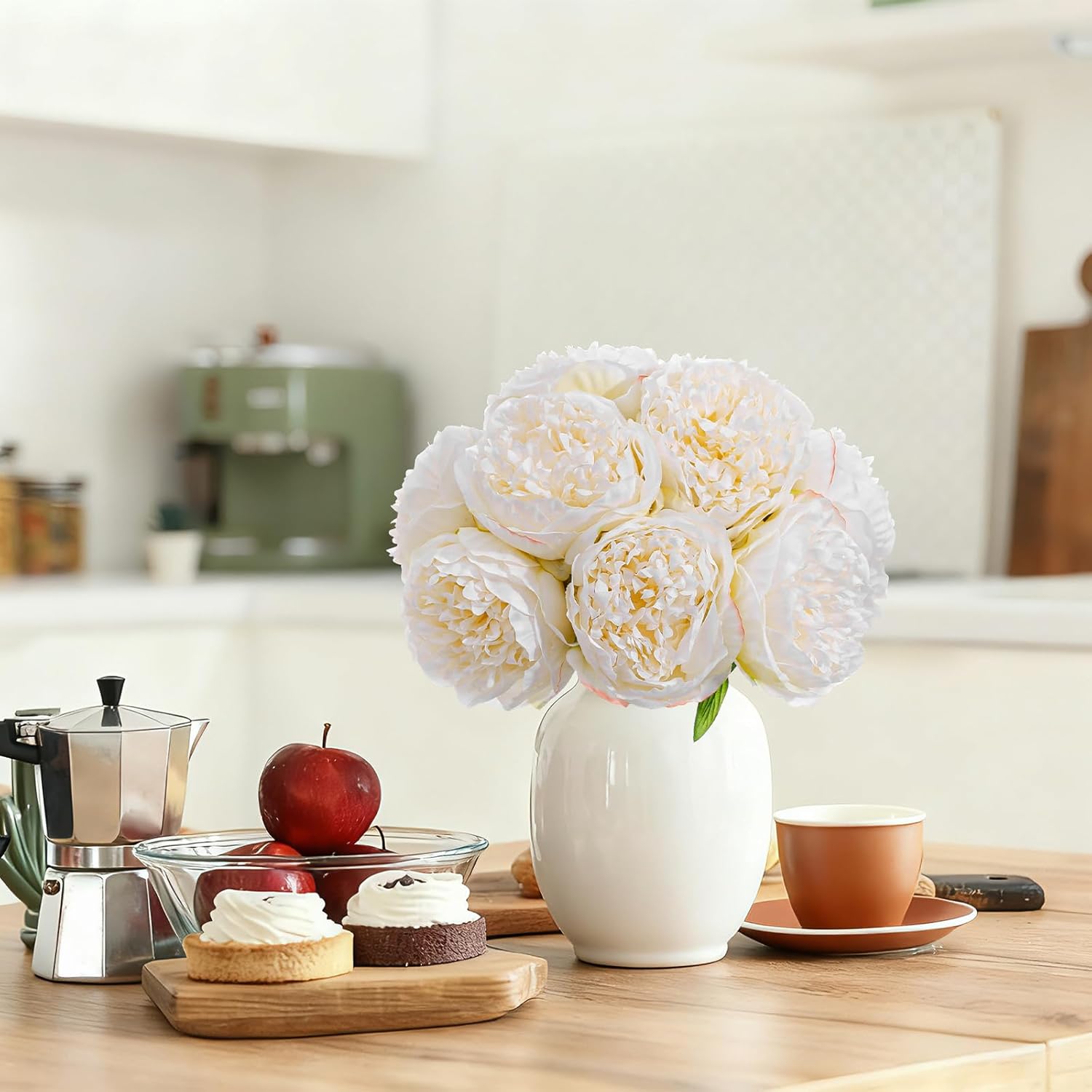 10PCS Off White Realistic Artificial Flowers Peony Fake Silk for Home Office Wedding Table Centerpieces Party Festival Bar Decoration Indoor - Image 8