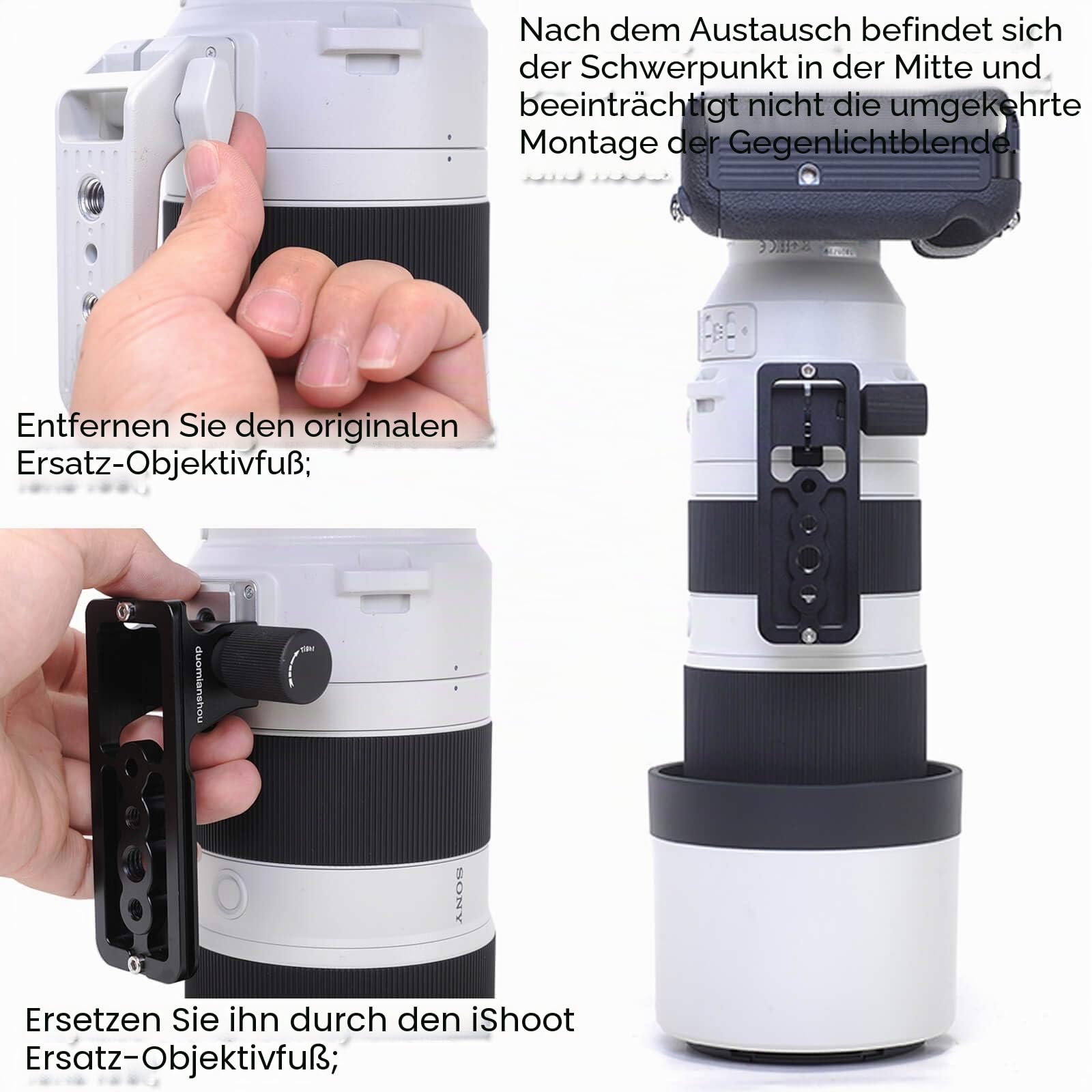 iShoot Ersatz-Objektivfuß IS-THS260 für Sony FE 200–600 mm f/5.6–6.3 G OSS Super Telezoom-E-Mount Objektiv SEL200600G – Arca-Swiss Style – integrierte 105 mm Länge Schnellwechselplatte