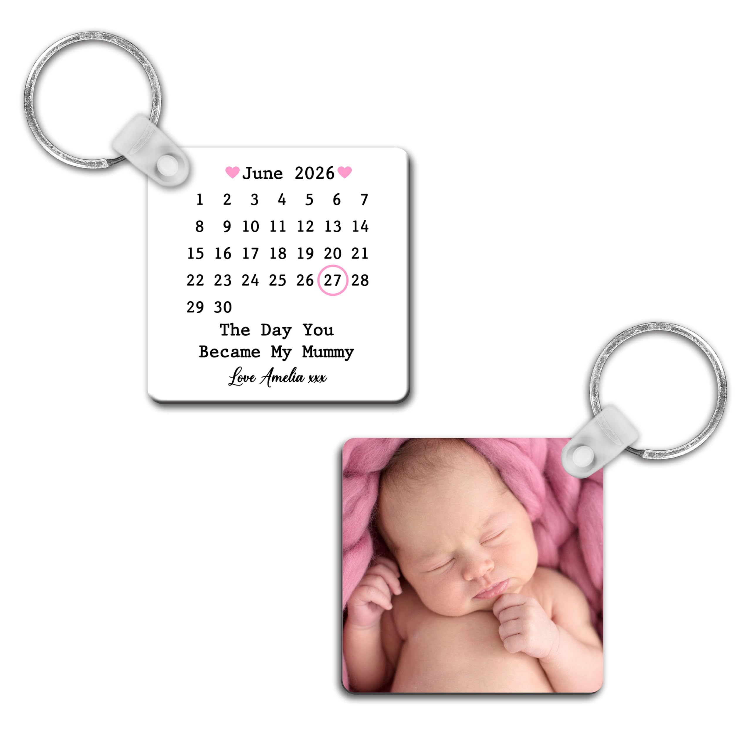 Drifting Ducks White Personalised Plastic Keyring Gift | The Day You Became My Mummy & Photo Keychain | Custom Printed With Photo, Date & Love From Name