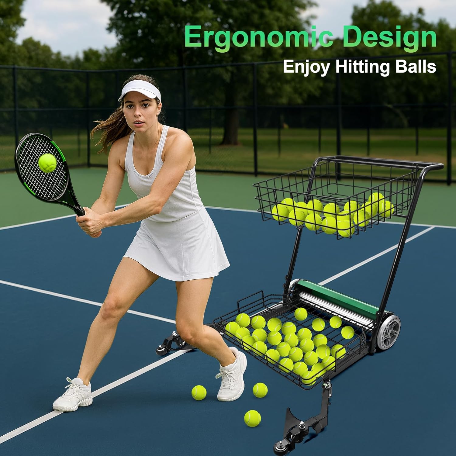 Automatic Tennis Ball Collector – Tennis Ball Picker Holds Up to 290 Tennis Balls, Tennis Ball Hopper for Efficient Court Maintenance
