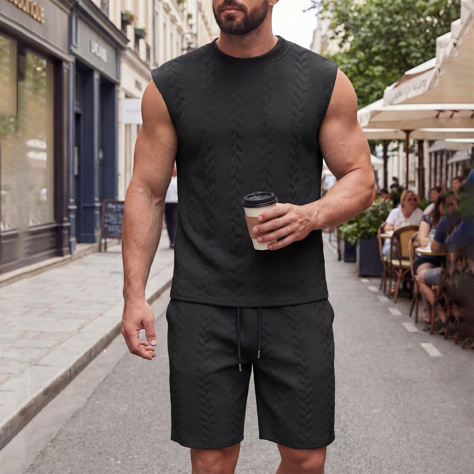 Tuta estiva da uomo, 2 pezzi, da uomo, con pantaloncini corti e canottiera, set da jogging, tuta sportiva, abbigliamento da corsa, abbigliamento sportivo, canotta sportiva, canotta corta