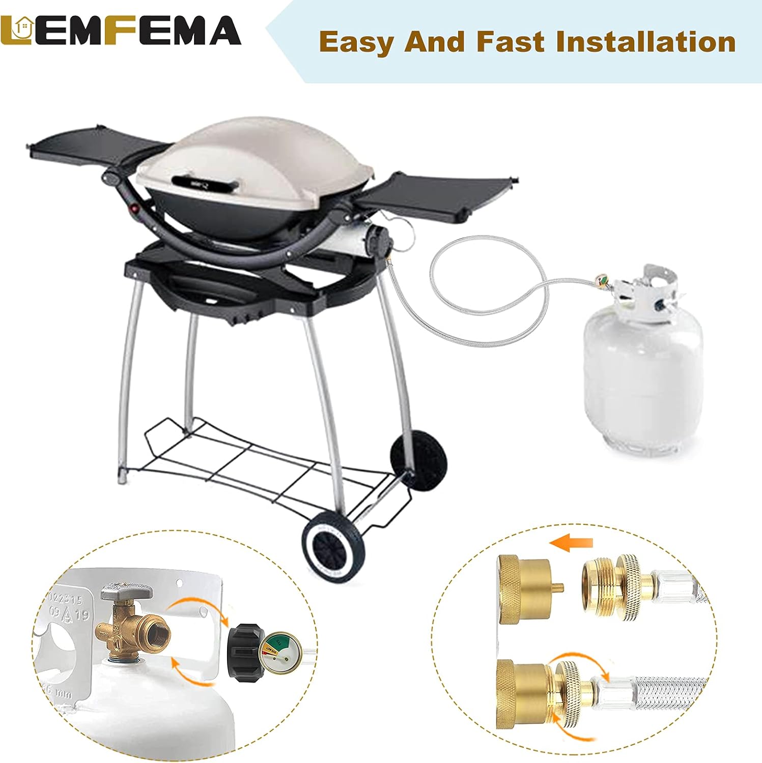 15 FT Propane Adapter Hose with Gauge, 1 lb to 20 lb Stainless Braided Hose for QCC1/Type1 Tank Connects, Compatible with Coleman Camp Stove, Buddy Heater and More 1lb Portable Appliance