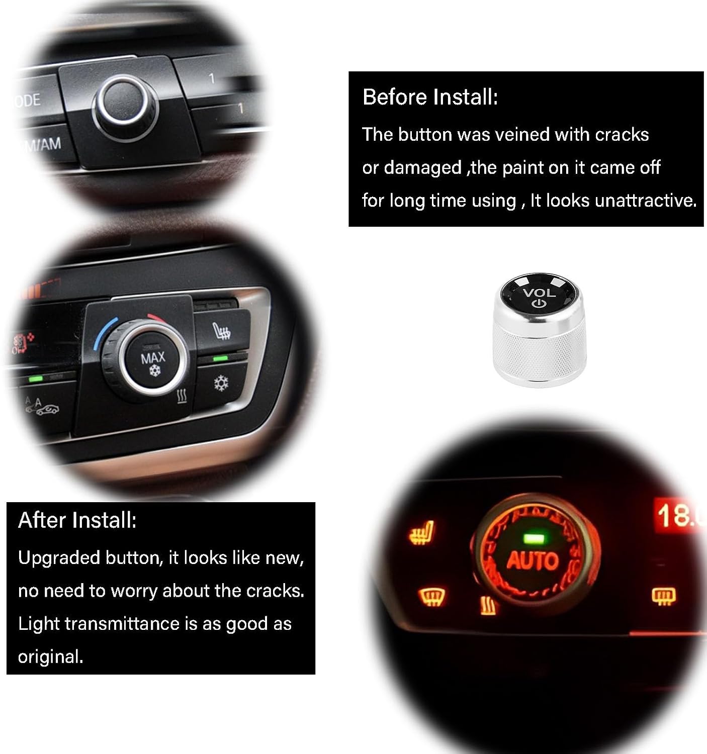 AC Air Conditioning Climate Control Button & Radio Volume Knob Switch Ring Covers Compatible with BMW 1 2 3 3GT 4 X1 Series F20 F22 F30 F31 F32 F33 F80 F82 F87 F48
