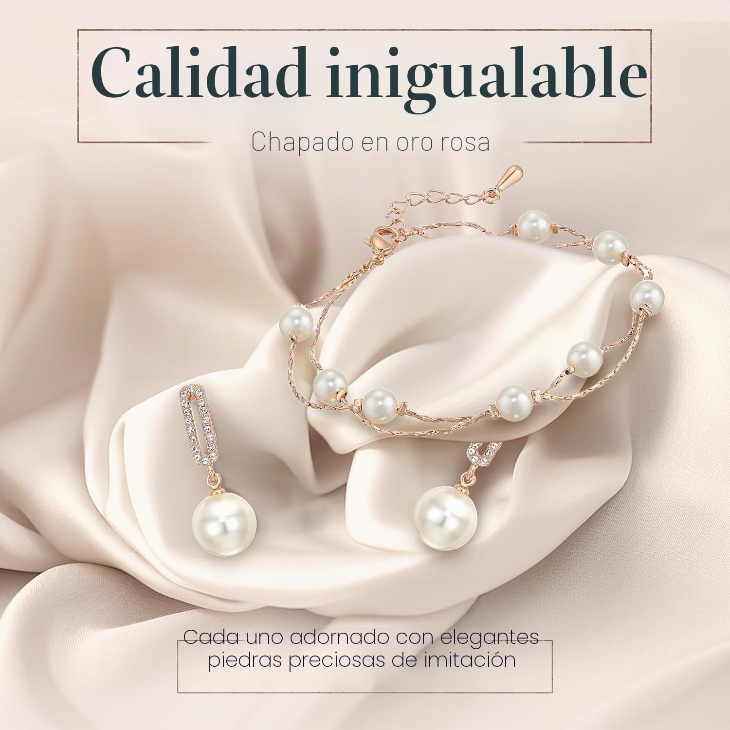 Crystalline Azuria Mujer 18ct Chapado en Oro Perlas Blancas simuladas Juego de joyas Collar Pendientes Pulsera para Mujer