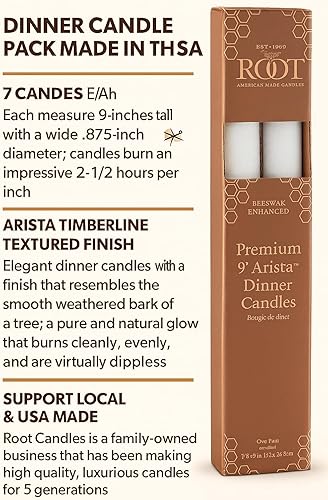 Miniatura 2 de Root Candles Velas rústicas sin perfume con mezcla de cera de abejas sin goteo Timberline Arista, 2 unidades, 9 pulgadas, color blanco