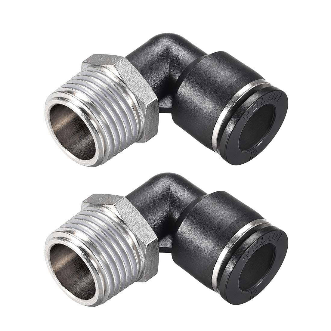 uxcell Push To Connect Tube Fitting Male Elbow 12mm Tube OD X G1/2 Thread Pneumatic Air Push Fit Lock Fitting 2pcs