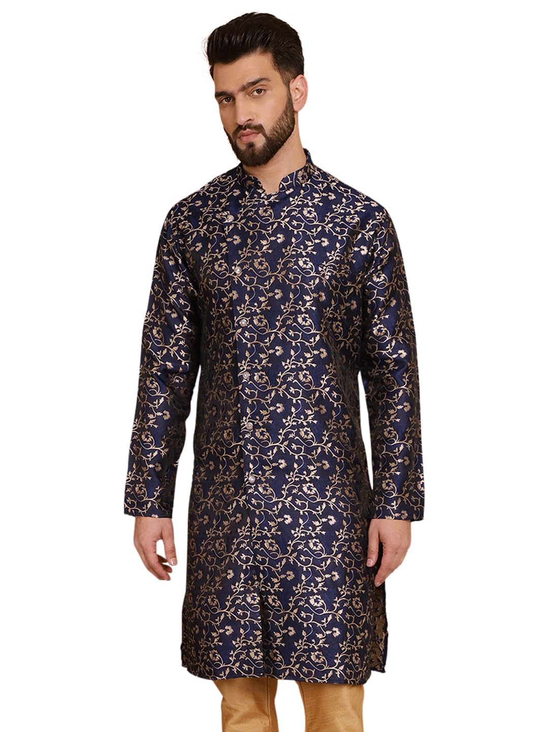 rs international Men's Traditional Stitching Art Silk Floral Embroidered Ethnic Wear Regular Fit Mandarin Collar Long Sleeves Wedding Sherwani Kurta-picture-18