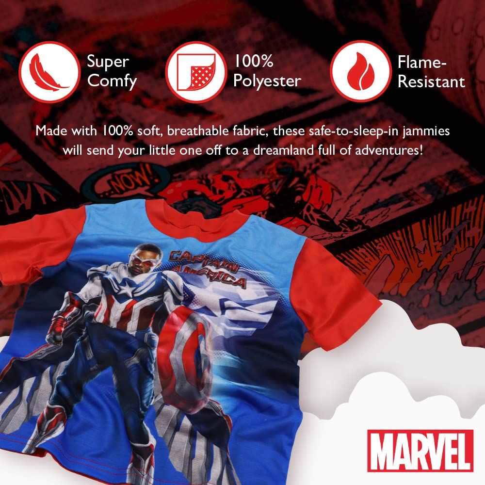 Avengers Boys' Captain America Black Panther 2-Piece Short Sleeve Long Pant Pajama Set, New Cap, 10