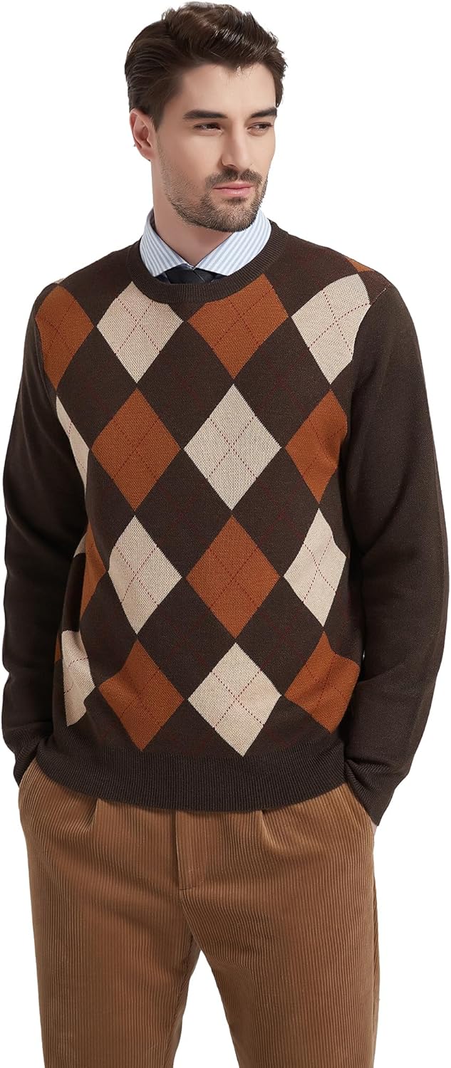 Kallspin Men's Wool Blend Crewneck Sweater Argyle Long Sleeve Pullover Sweater for Casual Or Dressy Wear - Image 6