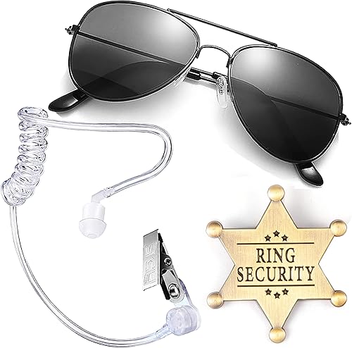 Seguridad para portador de boda anillo de seguridad de boda, gafas de sol + auriculares, cosplay + portador de caja de anillo de insignia para