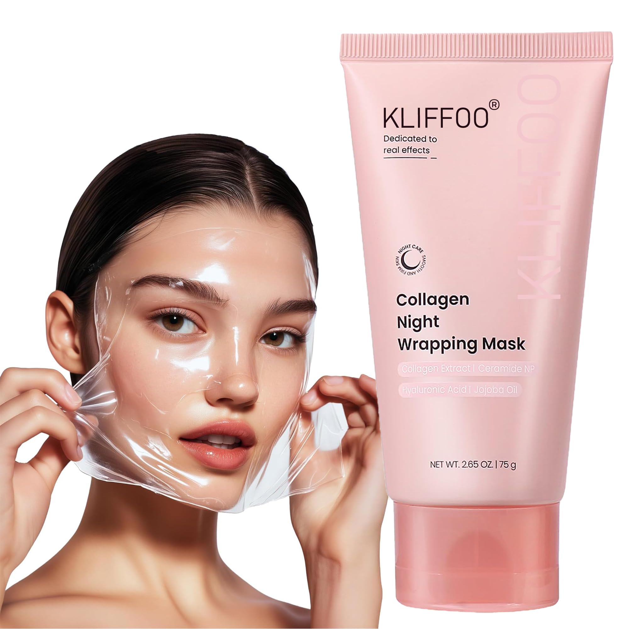 KLIFFOO Collagen Night Wrapping Peel Off Facial Mask- 75ml Elasticity & Hydration Care, Reduces Sagging & Dullness, Korean Glass Skin Collagen Face Mask for Glowing Skin, Pore Lifting & Minimizing