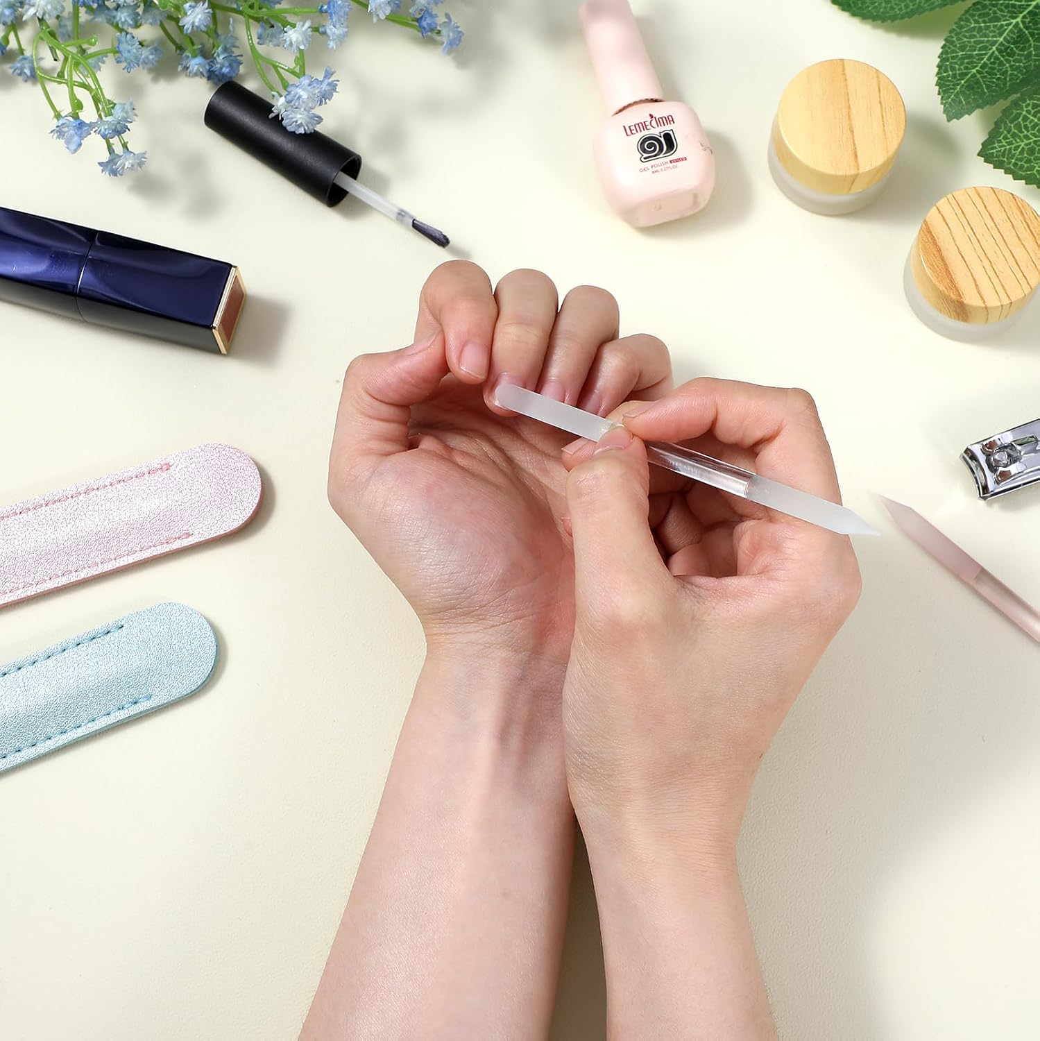 2PCS Glass Cuticle Pusher Tool with Leather Case | Dual-Ended Professional Glass Nail Cuticle Remover and Trimmer, Precision Manicure Stick for Salons, Home Use (Pink, White)