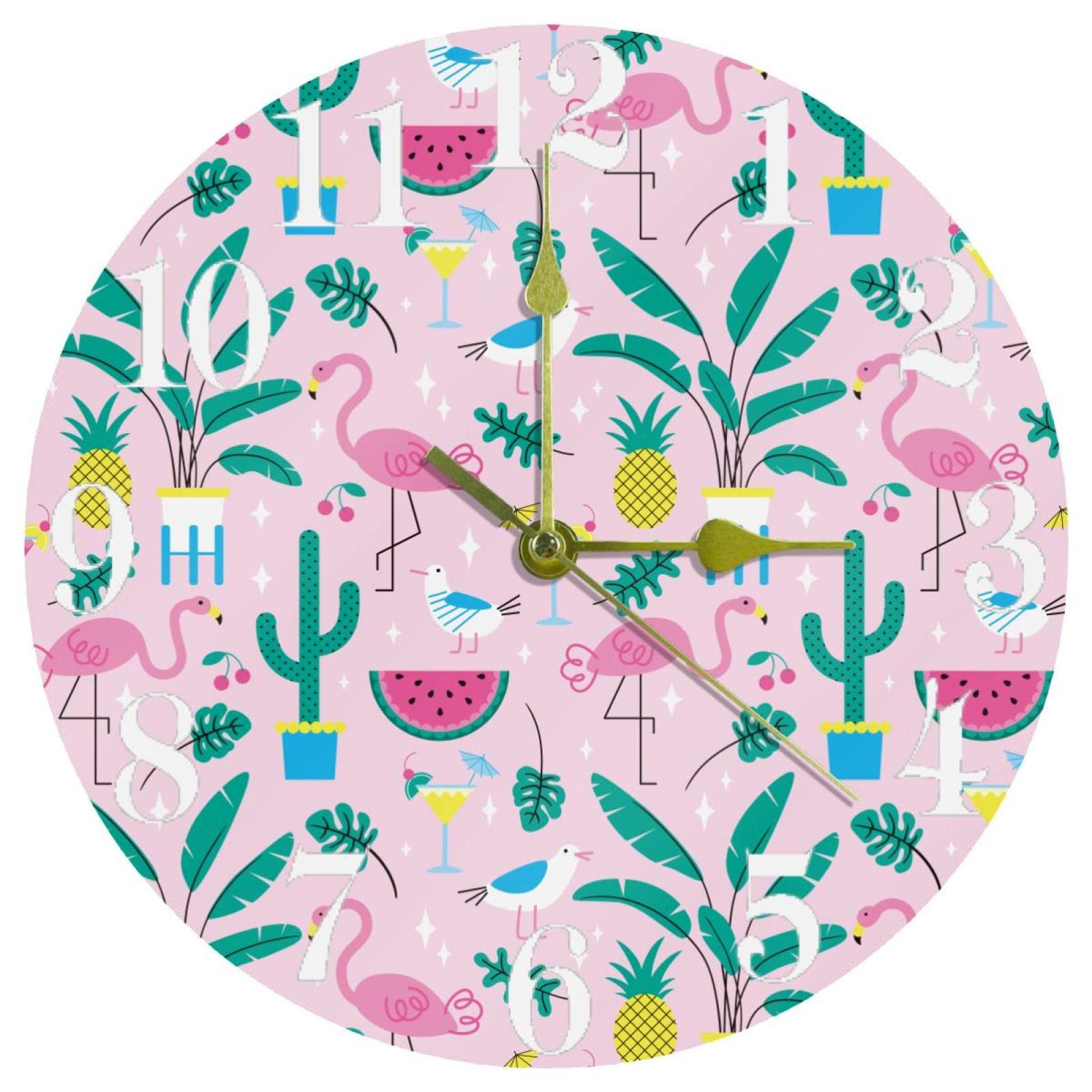 Horloge murale quartz silencieuse 25 cm à motif flamant rose