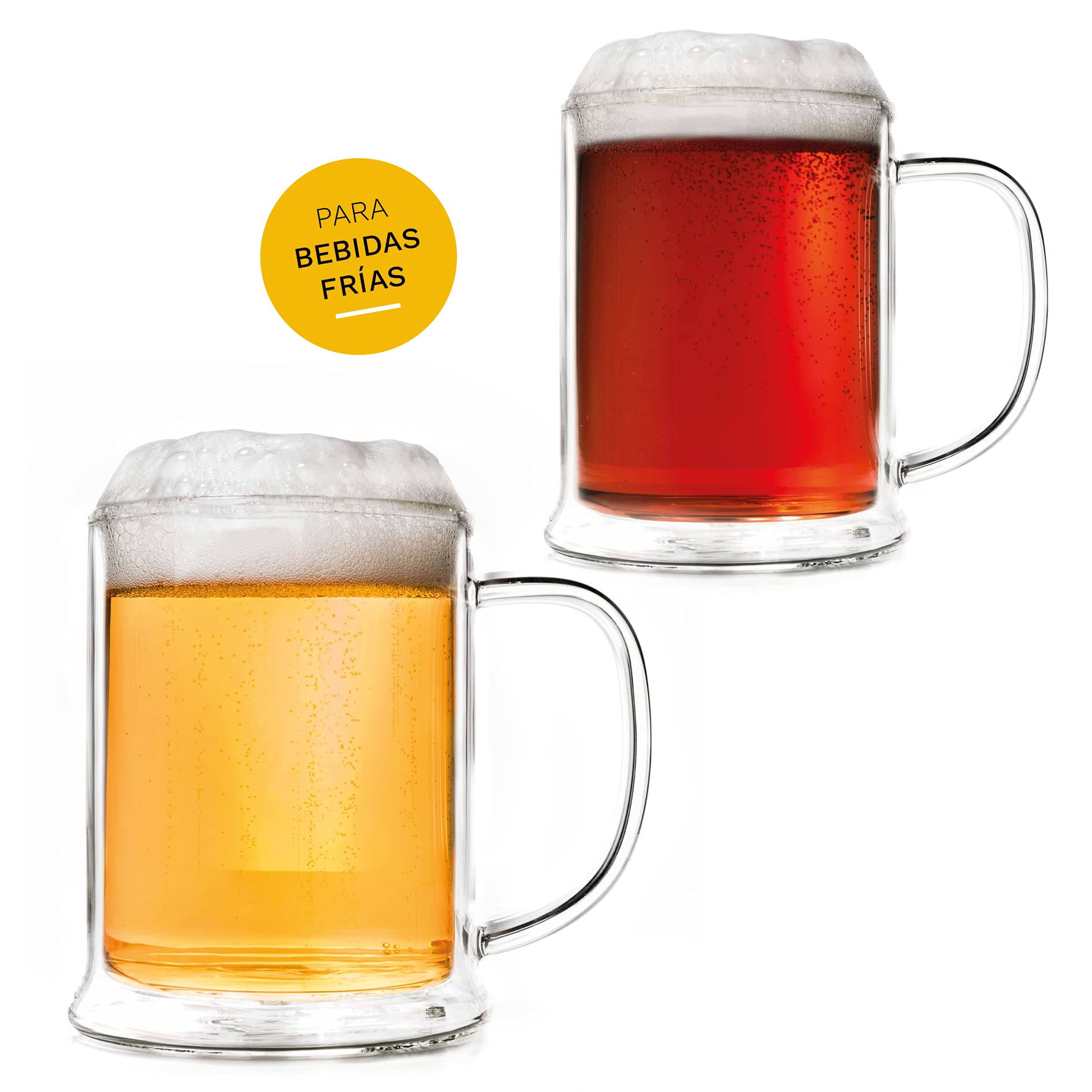 Creano Vasos de Cerveza Térmicos de Doble Pared de Vidrio de Borosilicato Aislantes 500ml Efecto Flotante – Juego de 6 Vasos