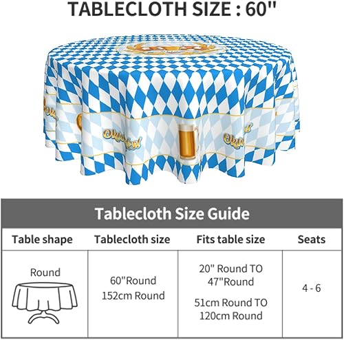 Miniatura 3 de Oktoberfest - Mantel redondo de 60 pulgadas, diseño de cuadros azules bávaros, decoración de fiesta, lavable, resistente a las arrugas, resistente a