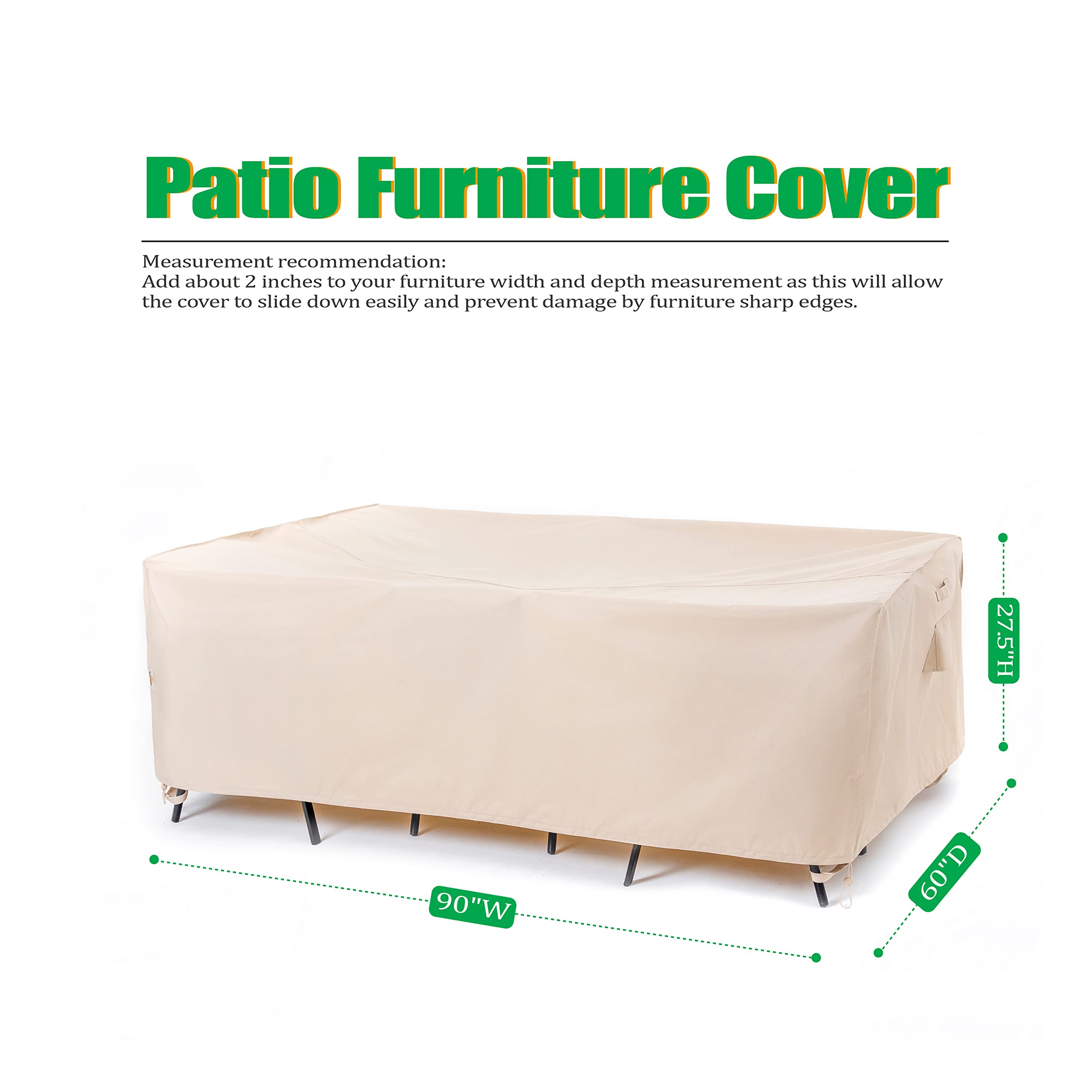 F&J Outdoors Patio Furniture Covers, Waterproof UV Resistant for Table & Chairs Set, Beige, 90