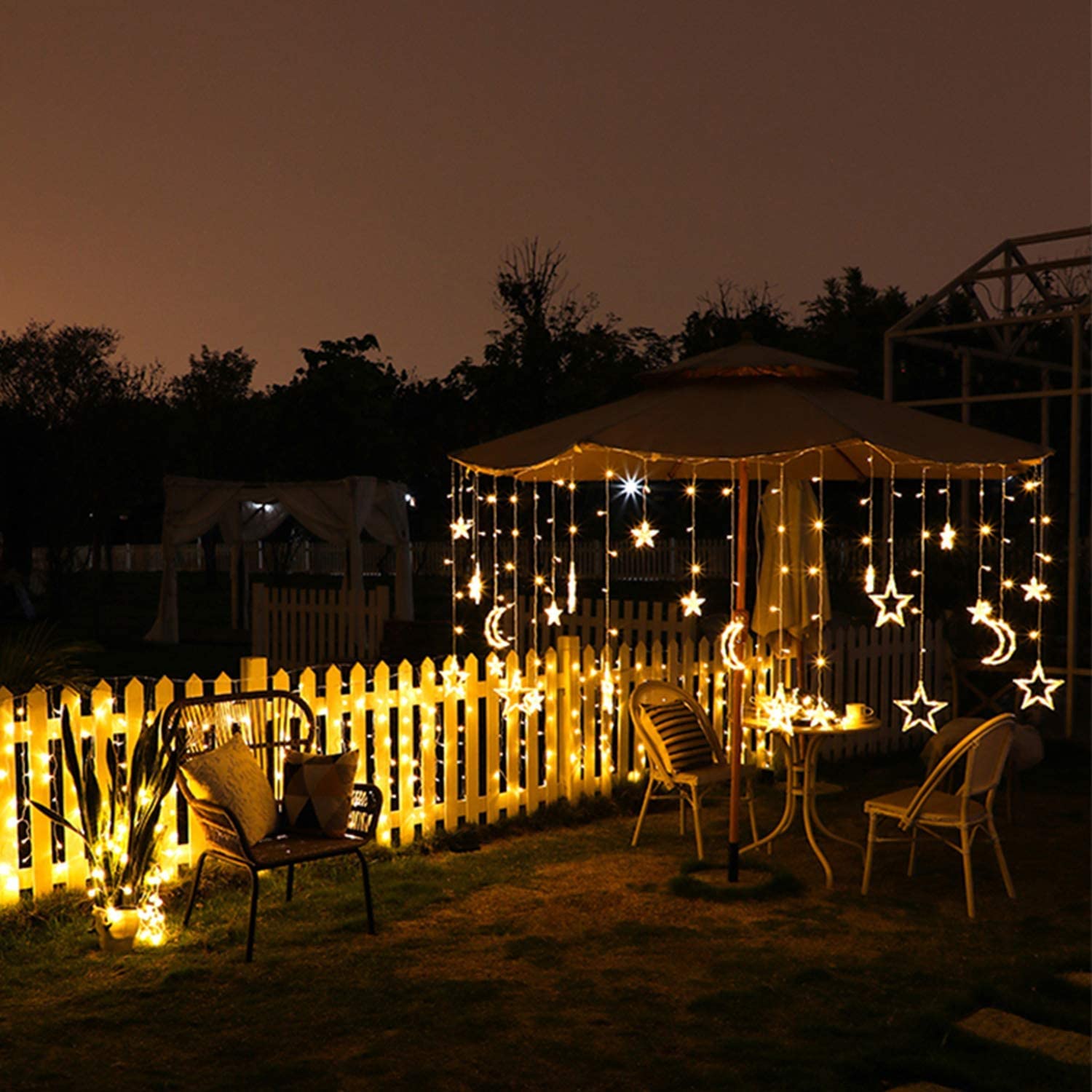 Ramadan Decorations for Home 3.5M Decorative Starry String Curtain Ramadan Lights Moons and Stars LED Night Light for Ramadan Home Decorations Party, USB and Battery Box Powered (Warm White) 4