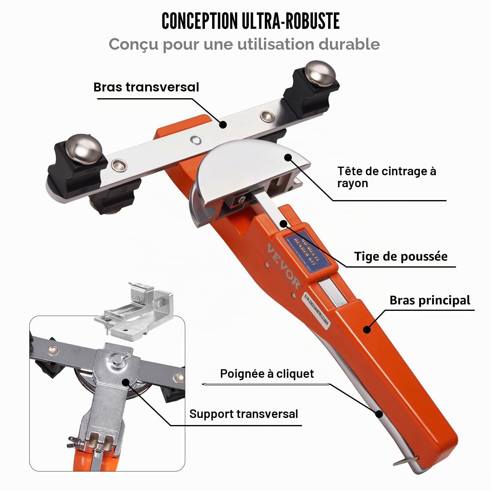 VEVOR Cintreuse Arbalète 6-22 mm Cintreuse à Cliquet de Tubes Manuelle 7 Matrices 90° Cintrage Avant Arrière Coupe-tube Cuivre Outil Ébavurage pour Plomberie Chauffage Sol Réfrigération Climatisation
