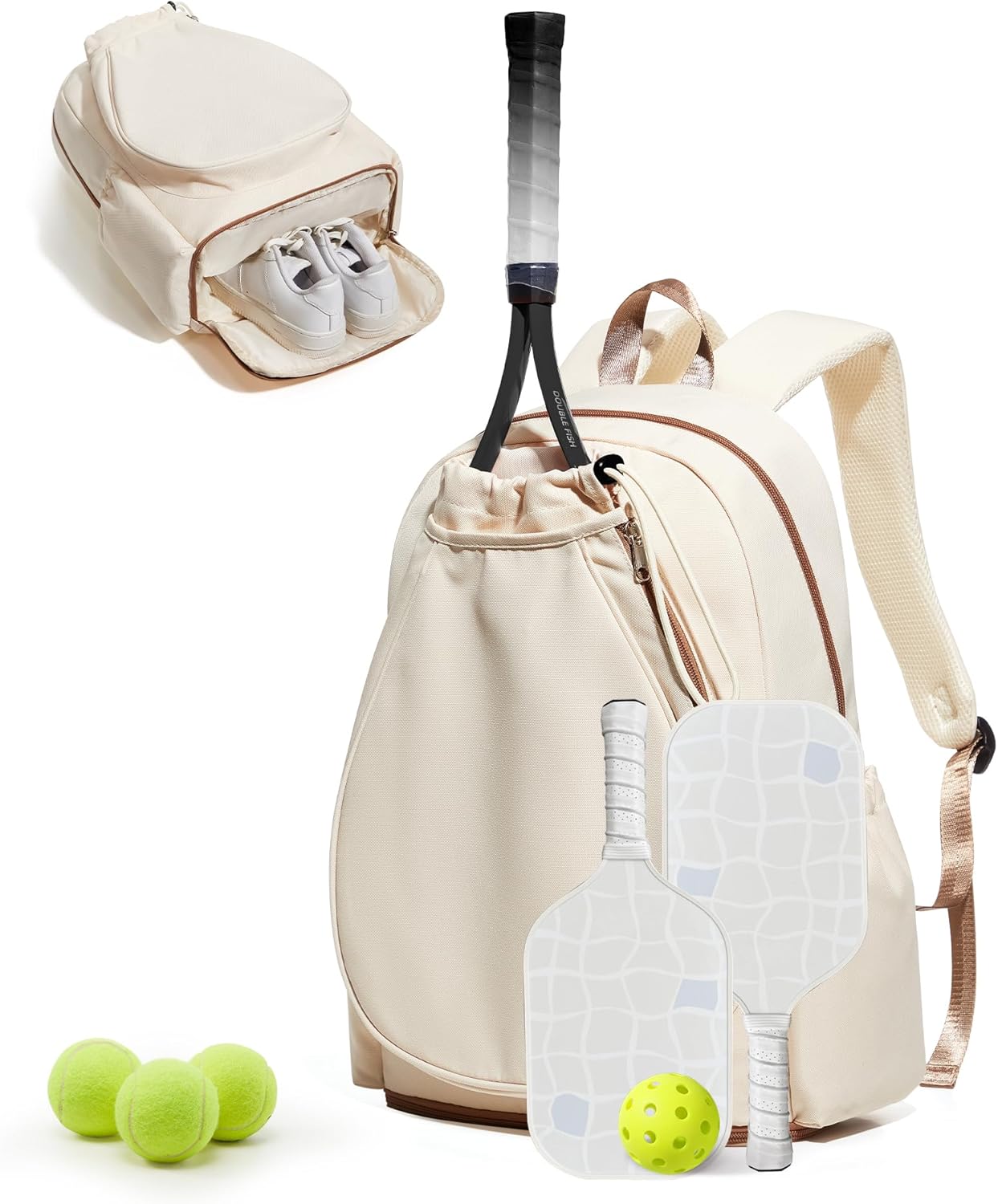 Tennis & Pickleball Bag for Women Men, Fits 27" Rackets or 2 Paddles, Lightweight Waterproof Tennis Backpack with Ventilated Shoe Compartment & Wet Pocket, for Training, Gym & Travel