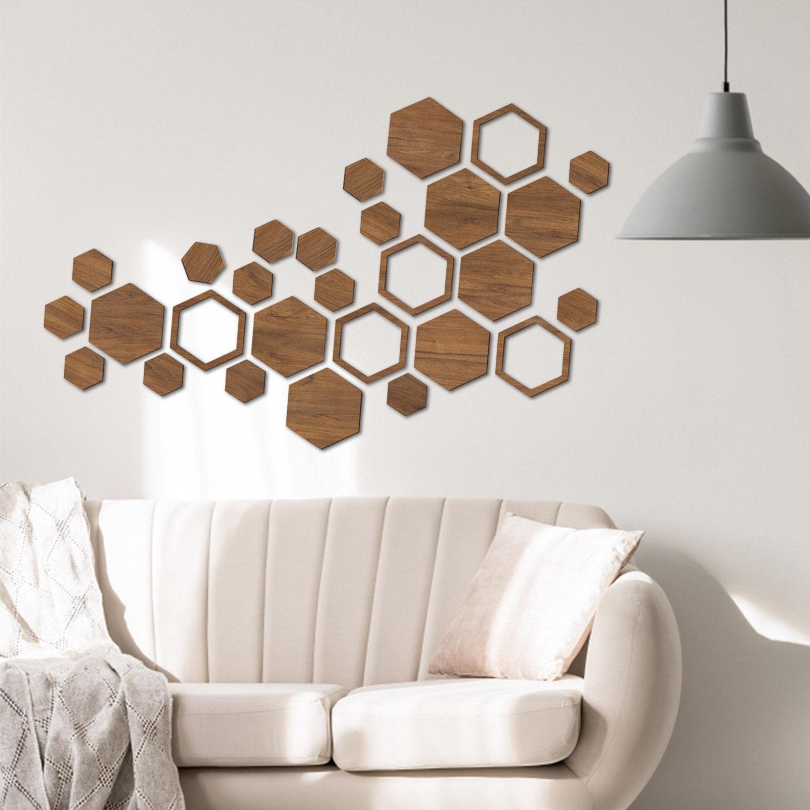 Hexagon Lot de 27 décorations murales hexagonales antidérapantes en Bois | Décoration Murale autocollante en nid d'abeille pour Salon, Cuisine, Salle de Bain