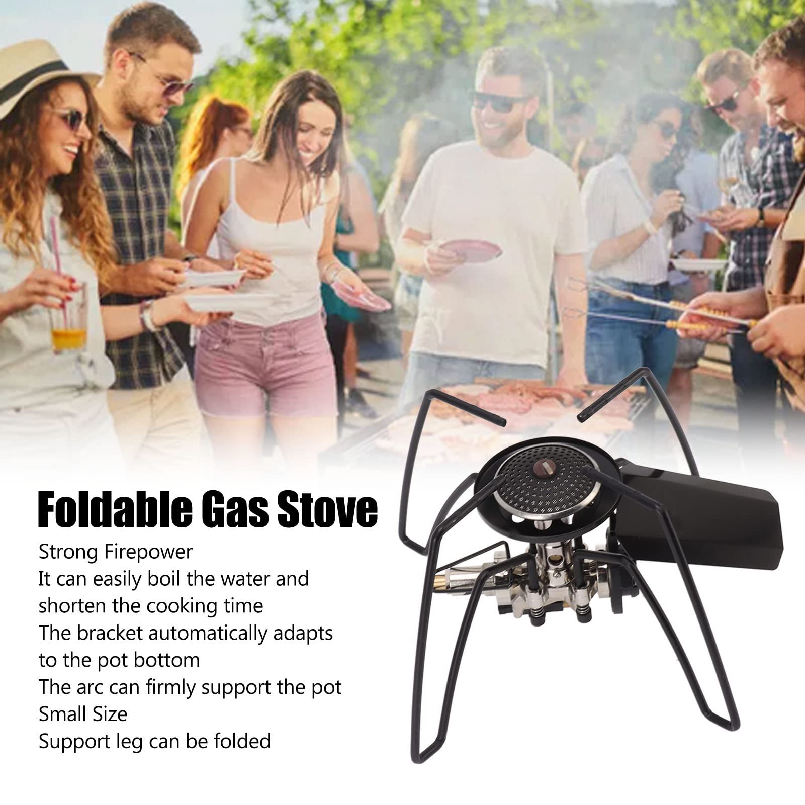 Fornello da Campeggio, Mini Fornello a Gas Portatile Pieghevole, Fornello da Campeggio per Barbecue con Forte Potenza di Fuoco, Fornello da Campeggio Resistente al Vento