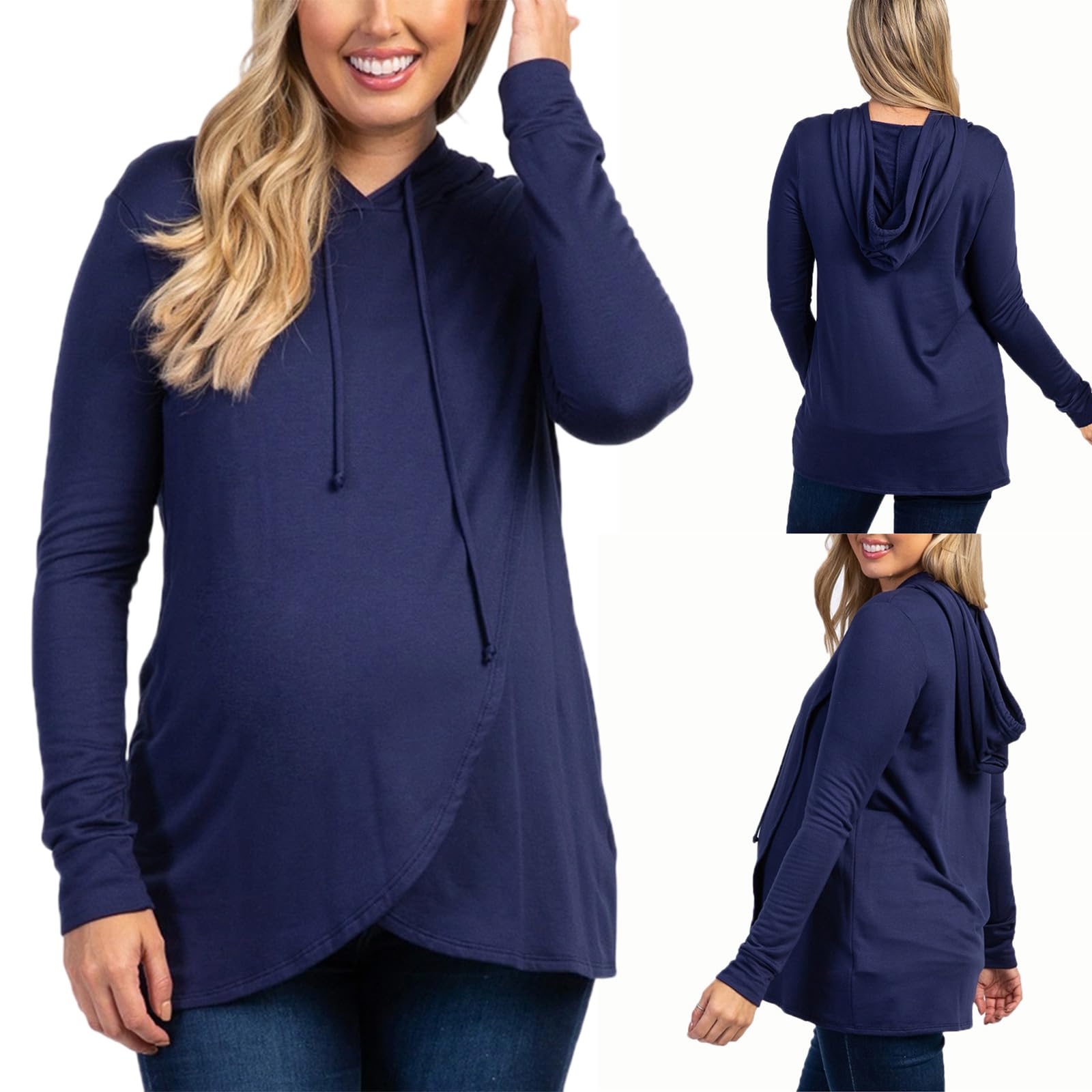 Sudadera de maternidad elástica para invierno, con capucha, tela transpirable, ajuste espacioso, ropa de embarazo, cordón ajustable, algodón y poliéster, sudadera de maternidad