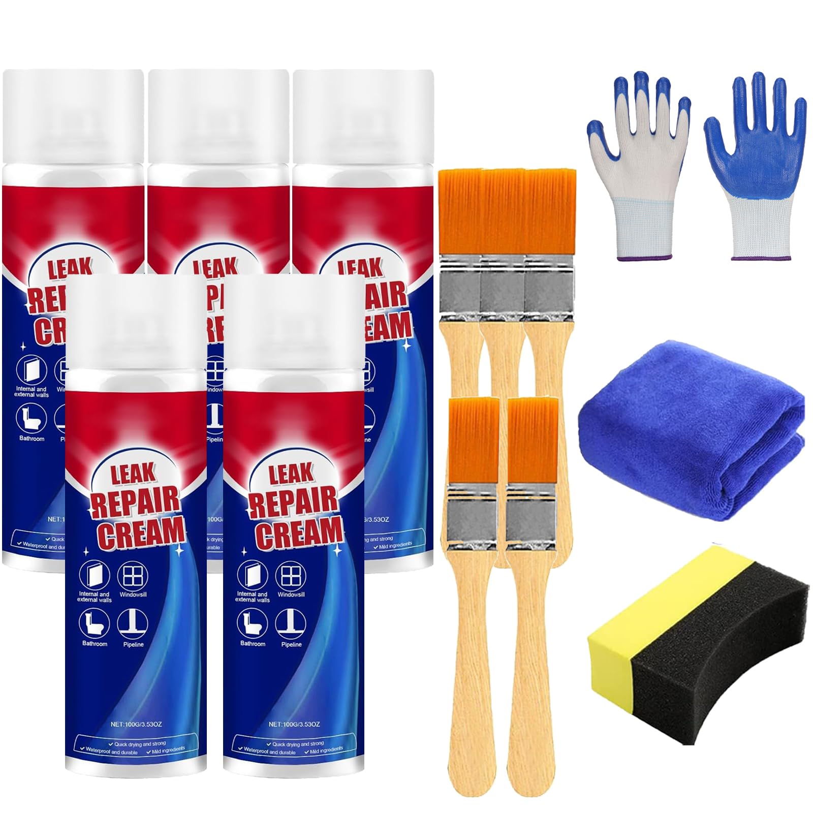 Inbuyus Leak Sealants Spray, Leak Repair Waterproof Sealant Spray, RoofLeak Repair Sealants Spray, for Exterior Wall Gap Repair Works on Most Materials (5 pcs, 1)