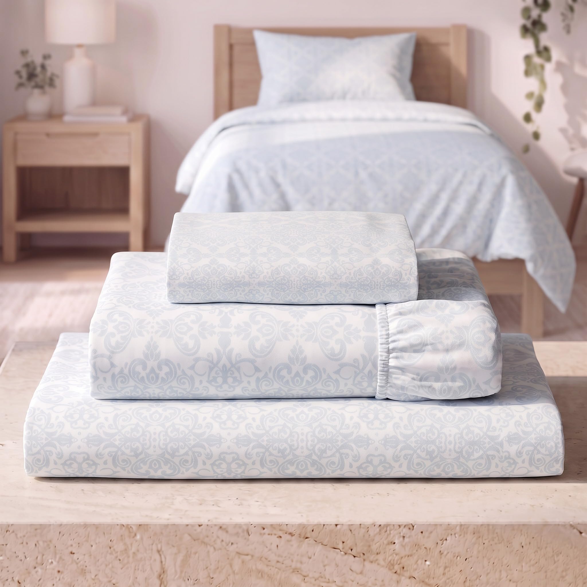 Mellanni Iconic 3-Piece, Ultra Soft Sheet Set (Twin XL, Laced Sky Blue)