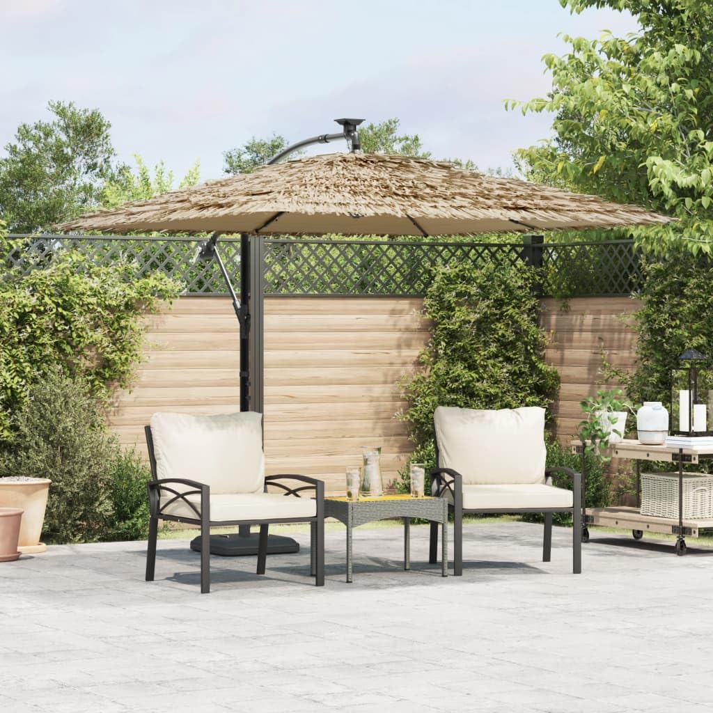 Parasol ogrodowy, parasol przeciwsłoneczny, baldachim do użytku na zewnątrz, w ogrodzie, na patio, z diodami LED i stalowym słupkiem, brązowy, 246x246x230 cm
