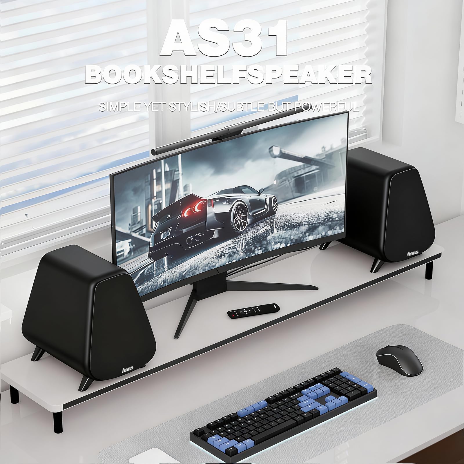 AS31 Enceintes actives Bluetooth -2.0 stéréo pour ordinateur de bureau, moniteur, entrées RCA basses 3" et entrée optique Noir