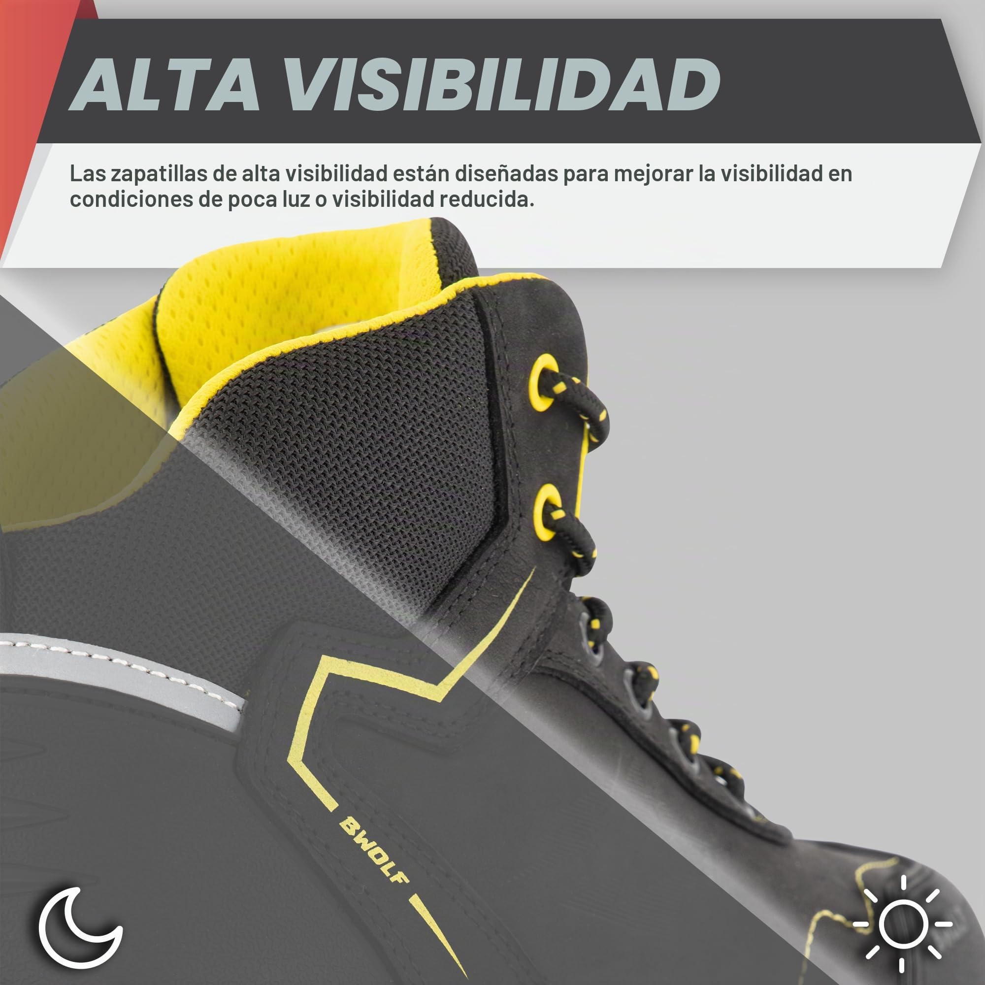 BWOLF Phoenix S3 - Zapatos de trabajo para hombre S3 de alta seguridad, impermeables, antideslizantes, 4 x 4 Grip Tech, suela Ergo