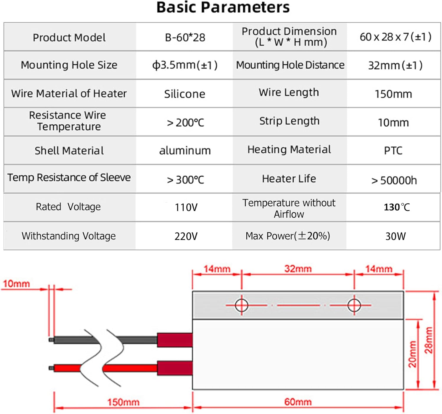 PTC Heating Element 2PCS 110V AC/DC Insulated Constant Temperature Ceramic Circuit Thermostatic Heaters Plate Aluminum Shell Heating Tools for 3D Printer 30W (110V 130C), PTCYIDU