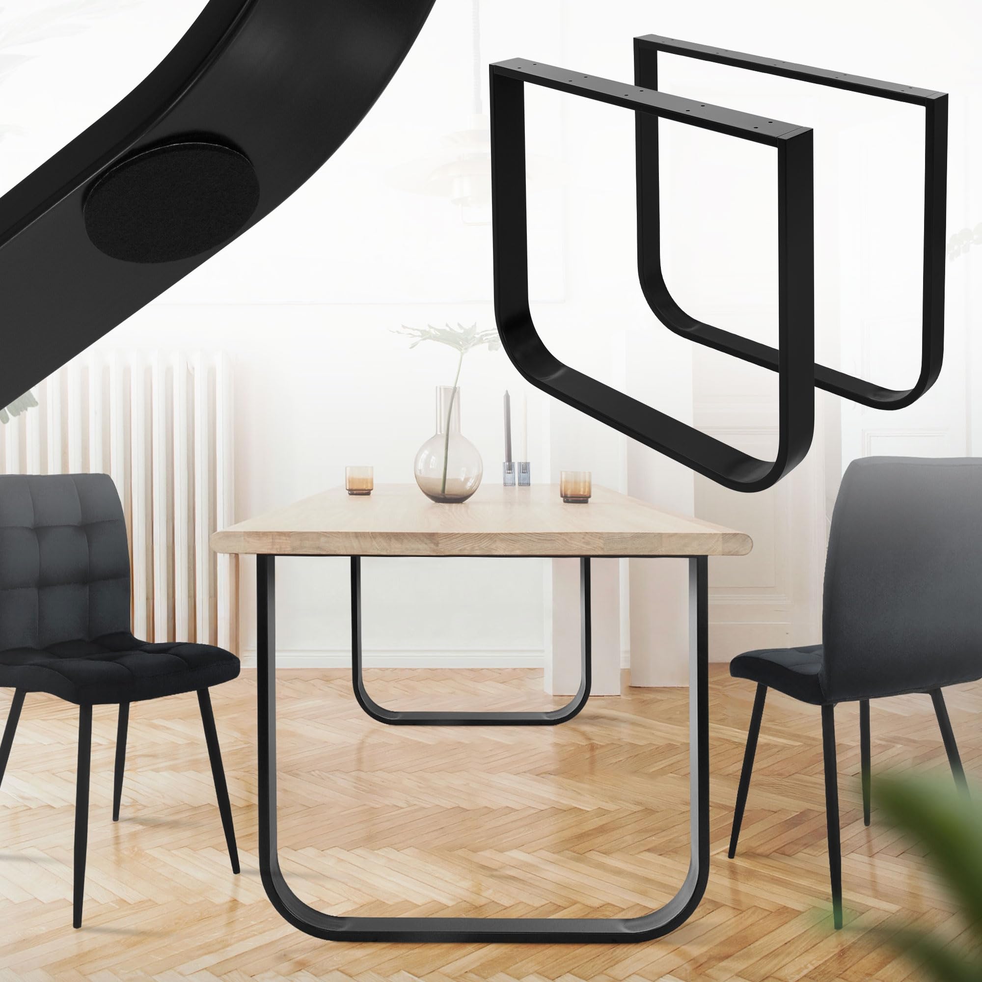 ML-Design Set 2X Patas de Mesa 80 x AL72 cm Forma de O Soporte Negro de Metal en Acero Recubierto de Polvo Bastidor para Escritorio Corredores para Tablero Pie Armazón Diseño Industrial DIY