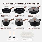 JEETEE Ceramic Cookware Sets 17 pcs, Healthy Pots and Pans Set Non Stick, Induction Kitchen Cooking Set with Removable Handles, Stackable Pots Pans, Oven Safe, PFOA/PFOS Free, Black