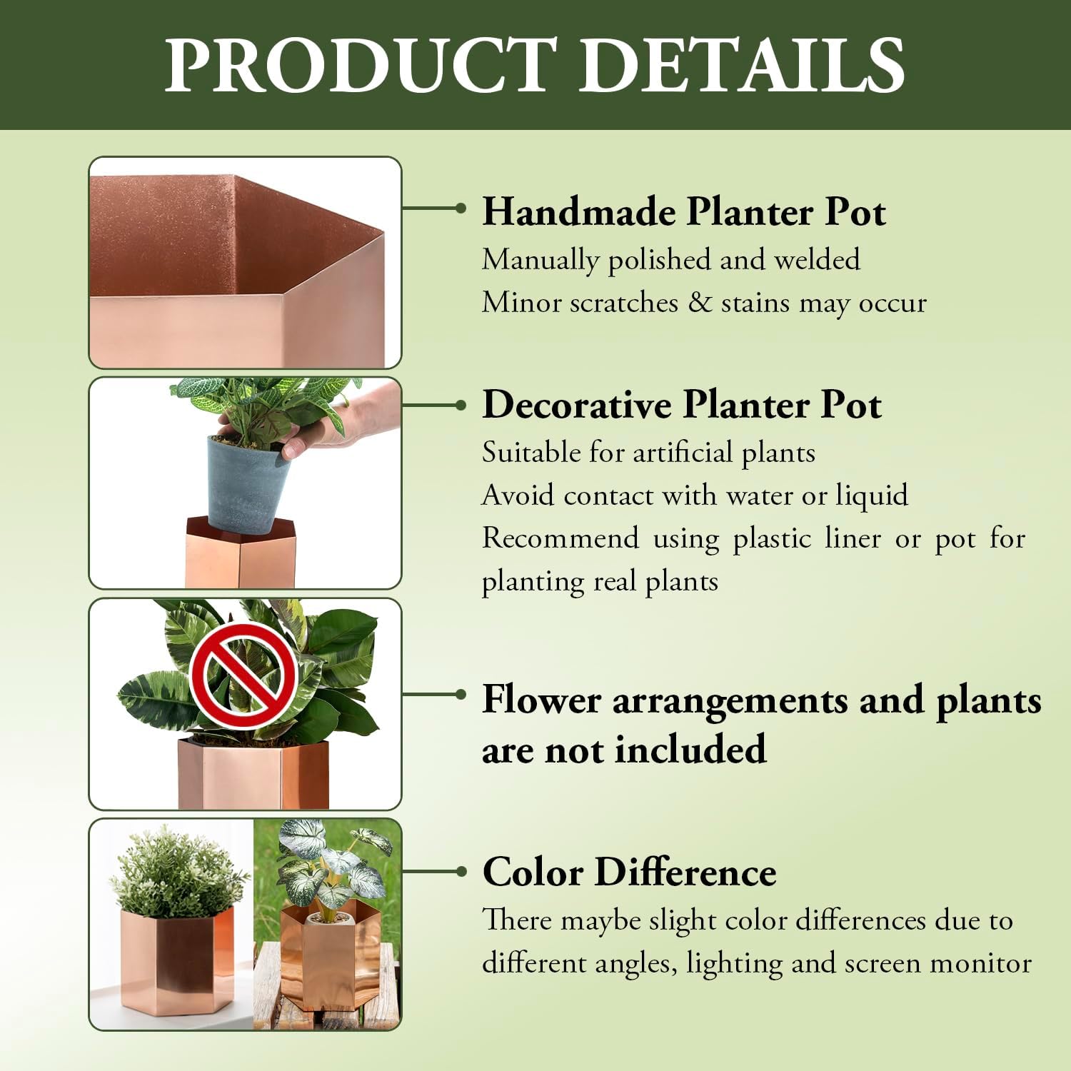 MyGift Handcrafted Metallic Shiny Copper Tone Metal Indoor Plant Vase Pot with Hexagon Shape, Decorative Succulent Cactus Planter Container, 2 Piece Set - Handmade in India