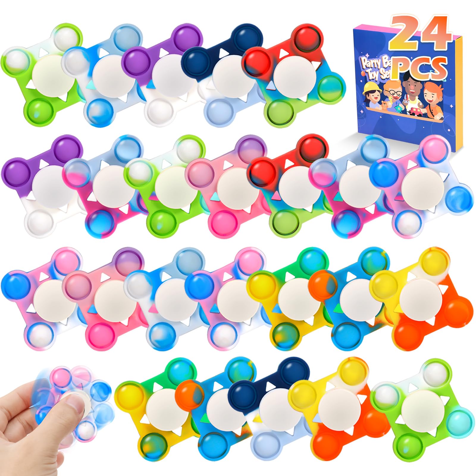 Lot 24 Pop Fidget Noël Avec Cartes – 6 Motifs (Père Noël, Bonhomme De Neige, Sapin…) – Silicone Non Toxique – Cadeaux Fêtes – Anti-stress