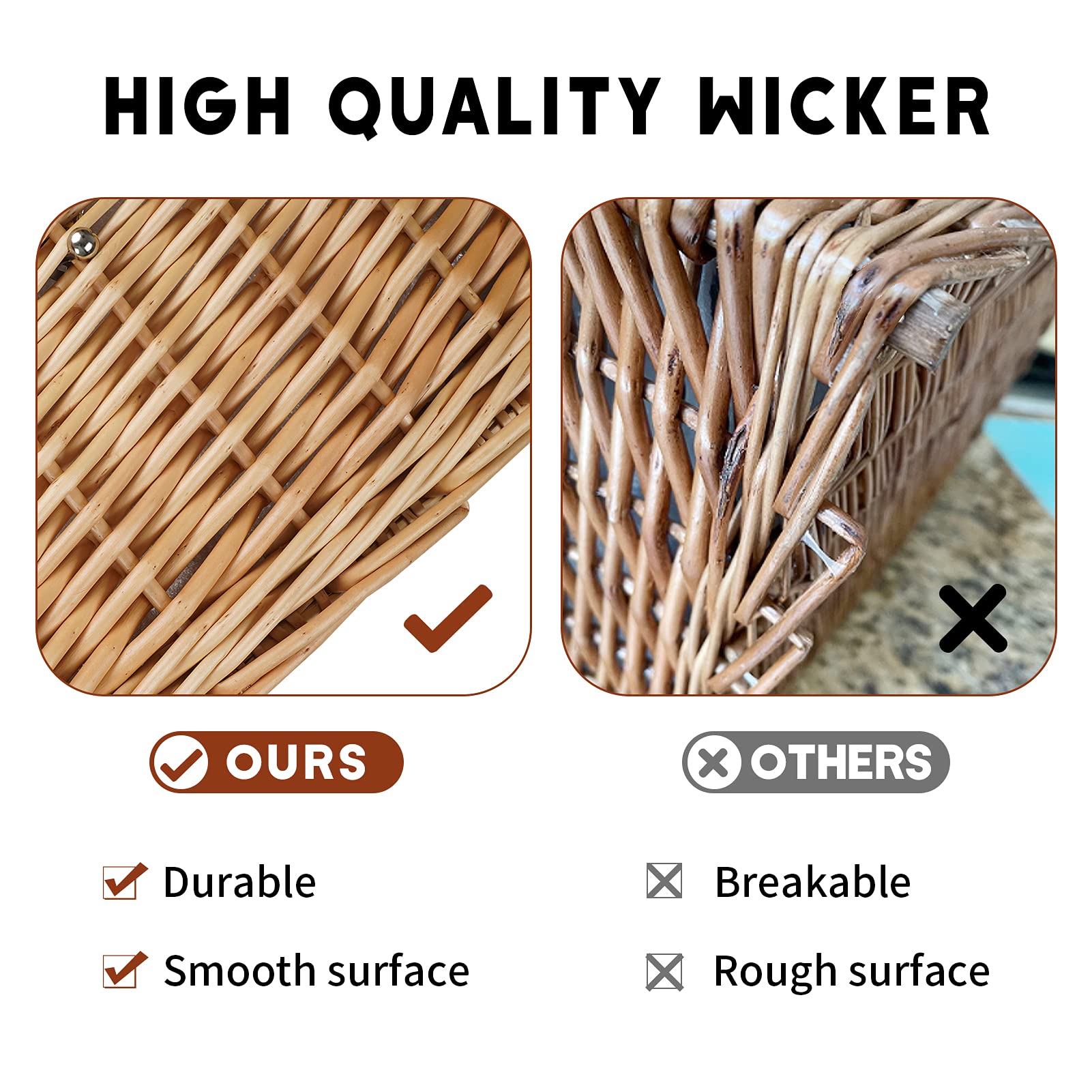 Willow Picnic Basket Set for 2 with Insulated Cooler Bag,Wicker Picnic