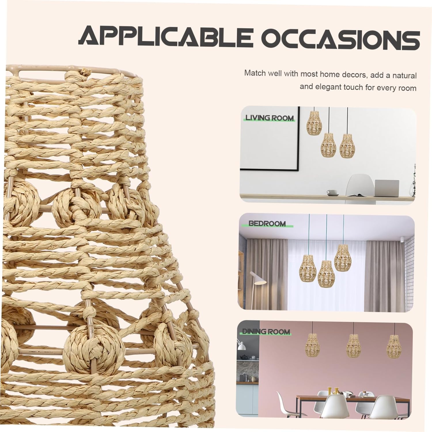 Homoyoyo Woven Hanging Lamp Shade Replacement for Rustic Farmhouse Decor Compatible Pendant Light Shade Easy to Install Boho Ceiling Light Fixture Creates Warm Atmosphere