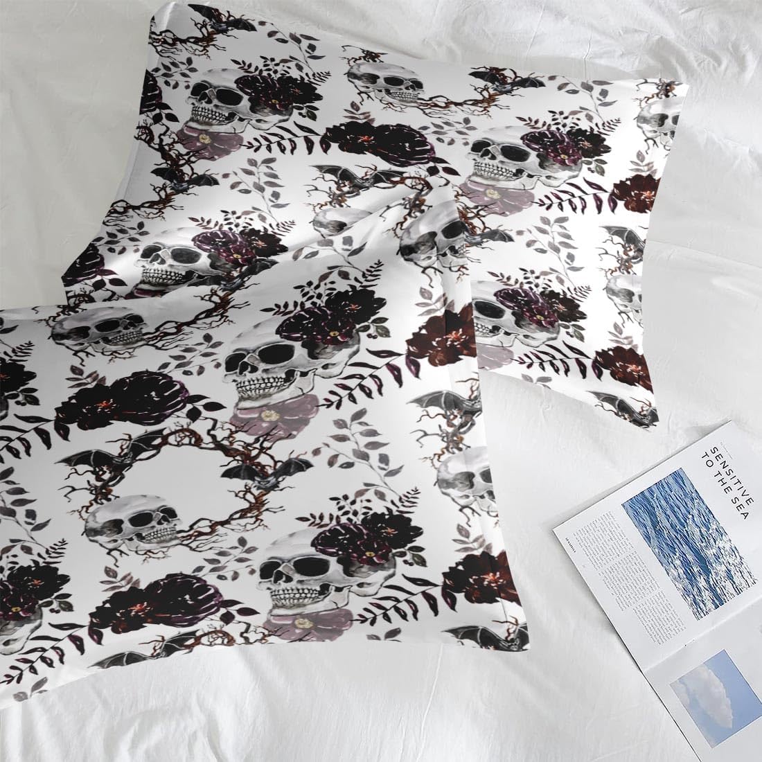 Comforter Set Queen Size, Vintage Sugar Soft 3 Pcs Bedding for Kids and Adults, Flower Dead Gothic Comforter Set with Pillowcase, for Bedroom Bed Decor - Image 7