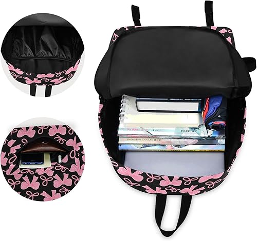 Miniatura 7 de MNSRUU Mochila para estudiante para la escuela, mochila para laptop, con lazo rosa, mochila estética para la escuela, mochila informal para